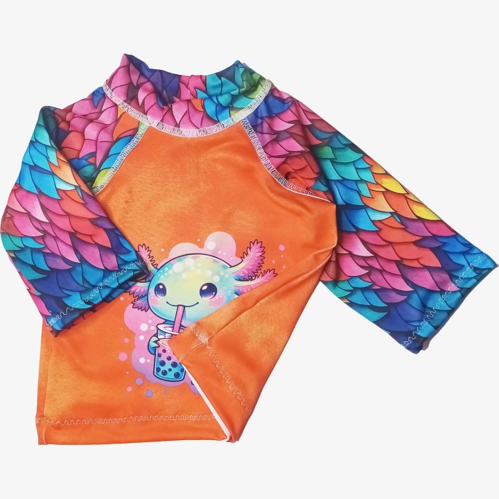 Camiseta solar 1/3A ajolote naranja y escamas