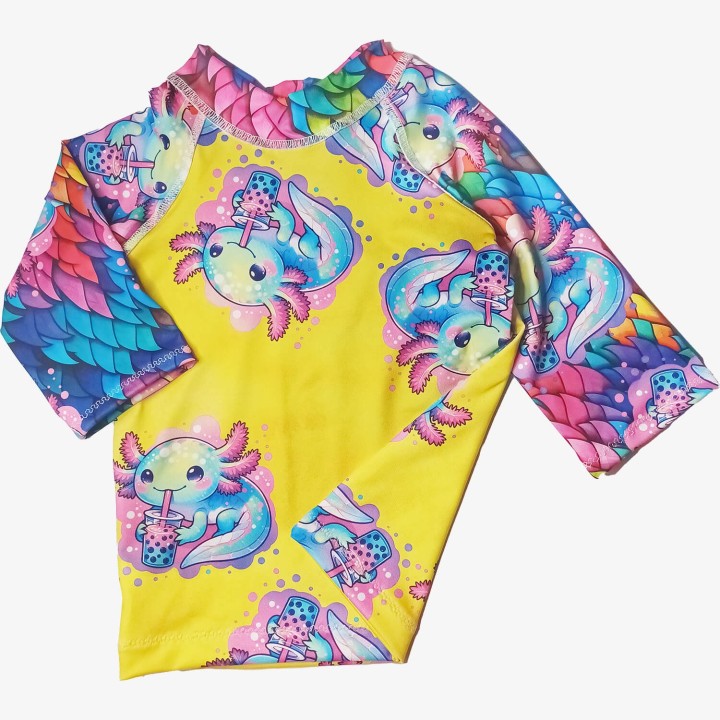 Camiseta solar 4/6A ajolotes amarillos y escamas